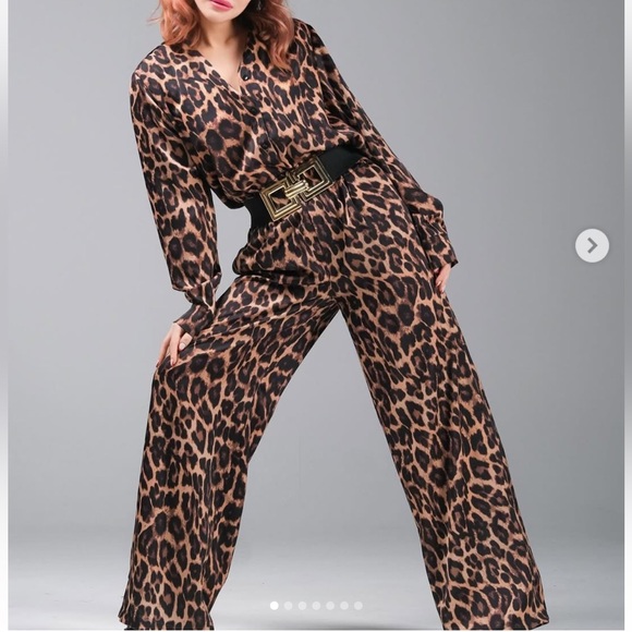 lizette collection Pants - NWOT 2 piece Chic wild pants and shirt matching set Brown and Black size M